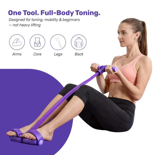 4-Tube Resistance Band Fitness Pedal Puller with Foot Straps & Foam Handle – Full Body Home Workout Equipment